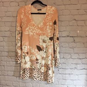 Venus peach knit faux wrap floral dress Sz M